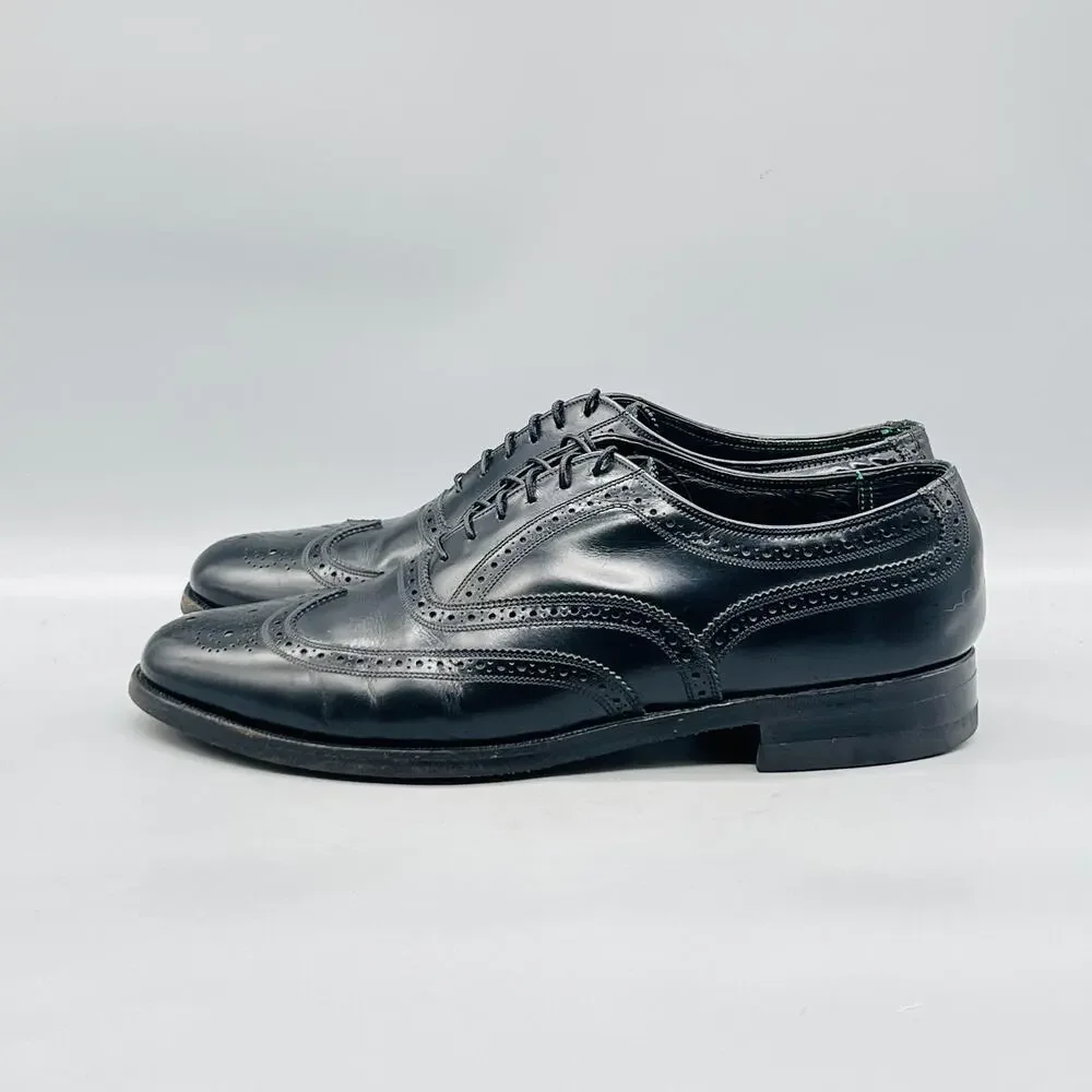 Florsheim Shoes Mens 9.5 Black Leather Imperial Wingtip Oxford Dress Vintage